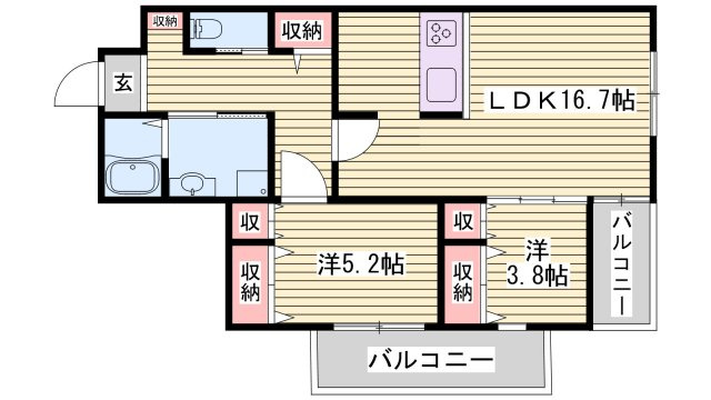 姫路市飾磨区西浜町１丁目の賃貸マンションの間取り