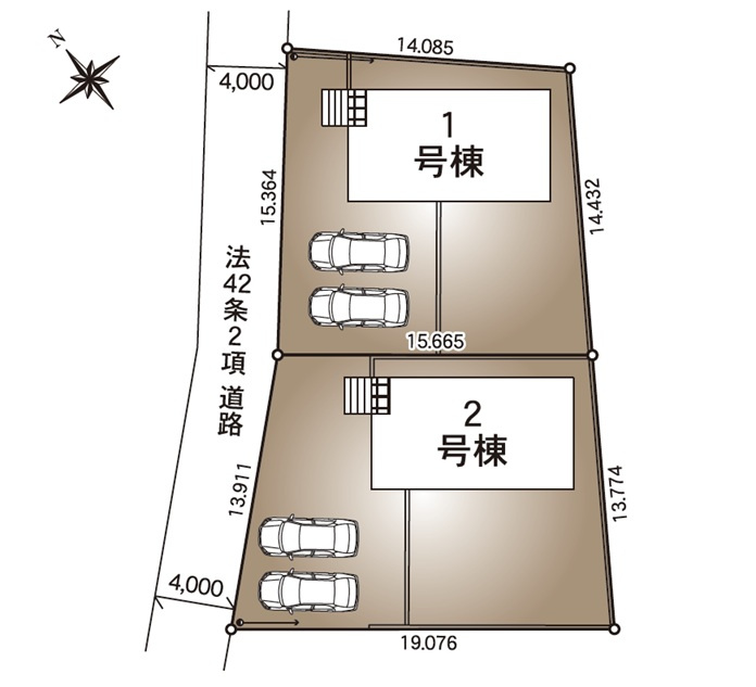 【Cradle Garden】　古河市中田　第６　全2邸の区画図|全棟配置図