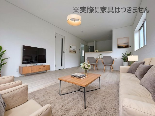 新築戸建・新築建売　矢吹町曙町第4　善郷小・矢吹中の居間・リビング|画像はバーチャルホームステージングの加工による演出で、実際の家具は付きません。