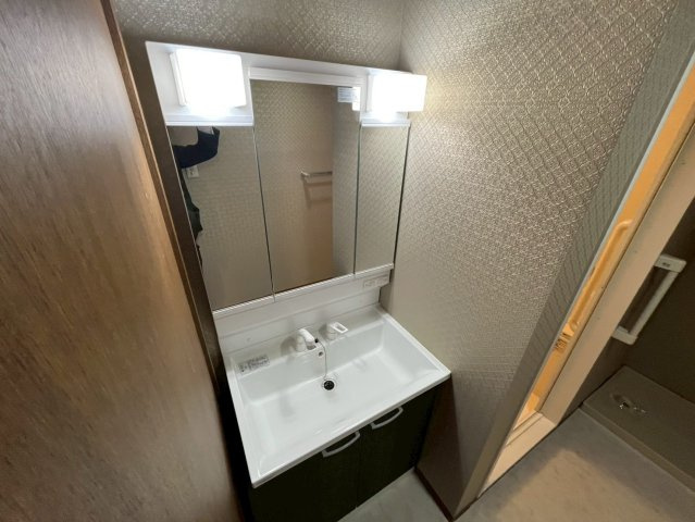 サングリーン海道割の独立洗面台|シャンプードレッサー、三面鏡付き