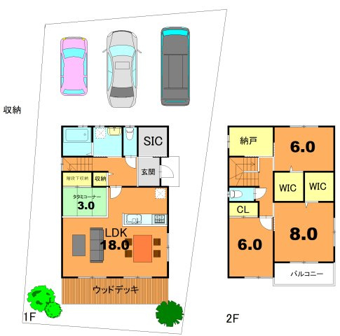 【参考プラン】 | 市辺西川原町　売土地（建築条件無）A号地 | 1階約54.75㎡　2階約52.32㎡　建坪107.07㎡（約32.38坪）