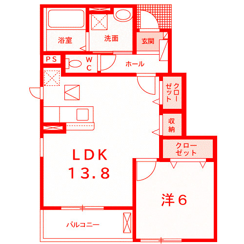 藤沢市羽鳥４丁目のアパートの間取り|洗面台とトイレが別の空間になります♪