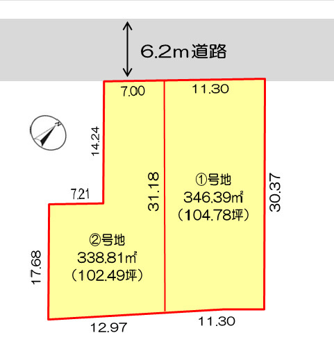 鴻巣市屈巣　売地２区画の土地図