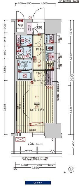 プレサンスOSAKA　DOMECITYクロスティの間取り