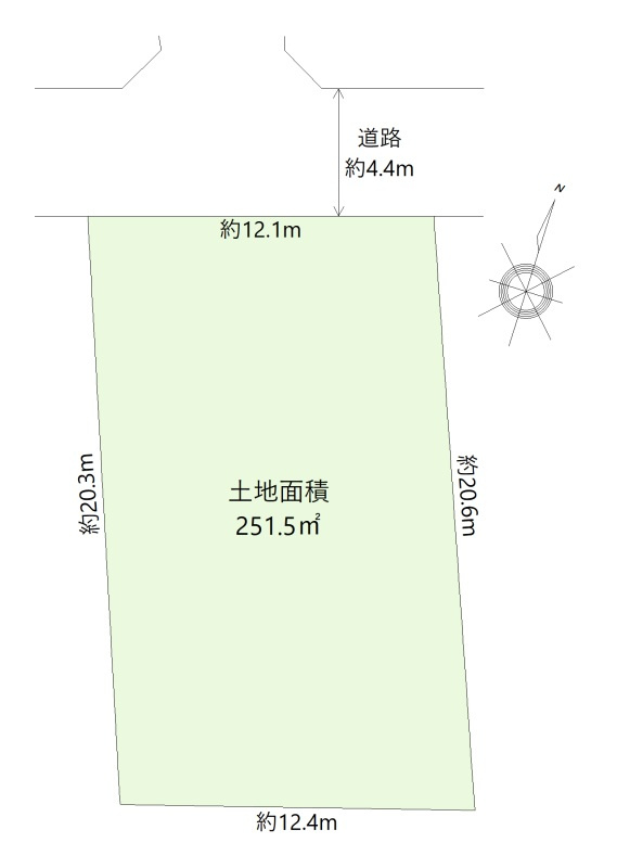 西原2丁目売地　公道面の整形地　土地面積251.5㎡（約76.07坪）の土地図