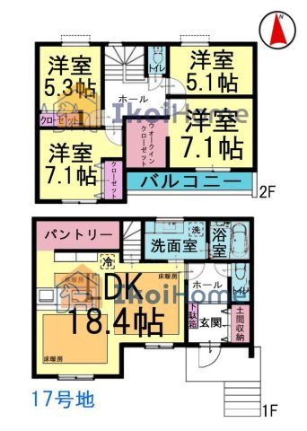 神戸市西区美穂が丘4丁目　全18区画17号地　新築戸建の間取り|【ホームページに現地動画掲載中】●年中無休：当日予約可●WICや土間収納等収納豊富なお家♪床暖房も！