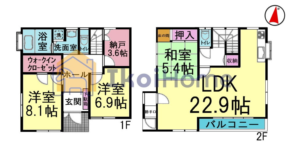 明石市北朝霧丘2丁目　中古戸建の間取り|●年中無休：当日予約可●2階LDK約22.9帖！1階洋室2部屋に納戸やWICもございます！