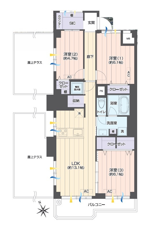 ◎藤沢市鵠沼海岸5丁目　鵠沼パークハウスの間取り|3LDK☆