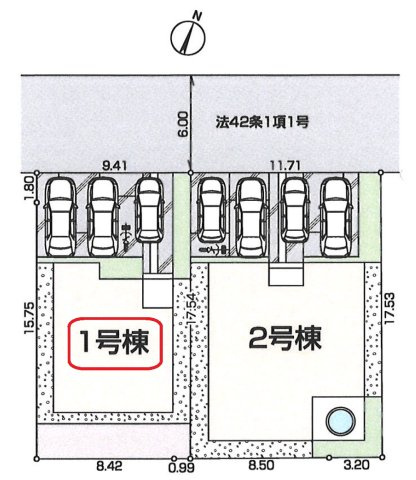 入間市狭山台1丁目・全2棟　新築一戸建　1号棟の区画図|【全2棟・1号棟】カースペース並列3台可能。