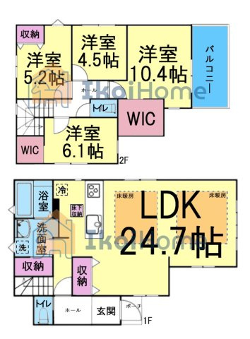 明石市東人丸町　新築戸建の間取り|●年中無休：当日予約可●1階南向きLDK約24帖で床暖房が2カ所ございます！
