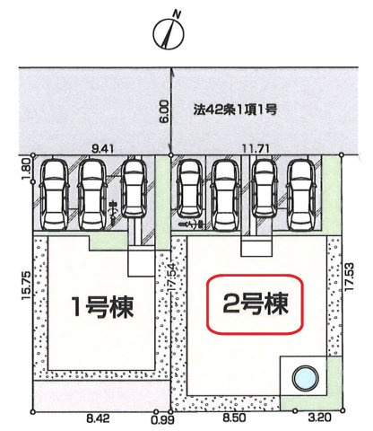 入間市狭山台1丁目・全2棟　新築一戸建　2号棟の区画図|【全2棟・2号棟】カースペース並列4台可能。