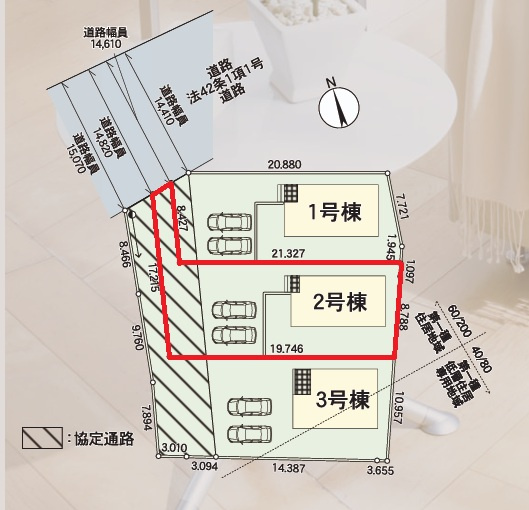 Cradlegarden　 小美玉市羽刈　第3　2の区画図|並列駐車可能です。気になる他の物件と合わせての現地ご案内も可能です。HPから、またお電話でも、お気軽にお問い合わせください。