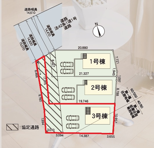 Cradlegarden　 小美玉市羽刈　第3　3の区画図|敷地面積約66坪。並列駐車可能です。気になる他の物件と合わせての現地ご案内も可能です。HPから、またお電話でも、お気軽にお問い合わせください。