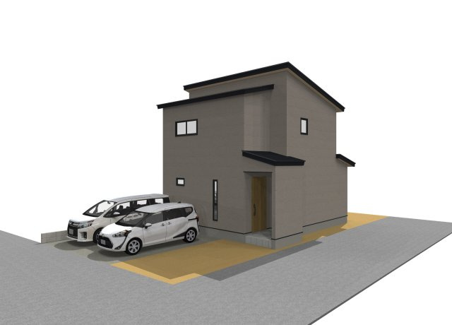 【長期優良住宅で安心な住まい♪】高知市南万々A号地　新築一戸建の外観パース|駐車3台可。シンプルで無駄のない、ちょうどいい一邸