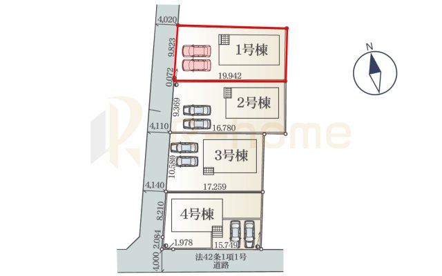 ひたちなか市平磯町第2　新築戸建て　1号棟の区画図|大きなお買い物だからこそ、メリット・デメリットを伝えさせて頂きます。
R-homeにお任せください♪