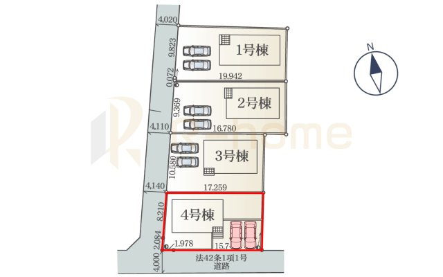 ひたちなか市平磯町第2　新築戸建て　4号棟の区画図|大きなお買い物だからこそ、メリット・デメリットを伝えさせて頂きます。
R-homeにお任せください♪
