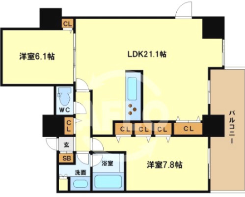 クロスレジデンス大阪新町　堀江小学校区の間取り|クロスレジデンス大阪新町　間取り