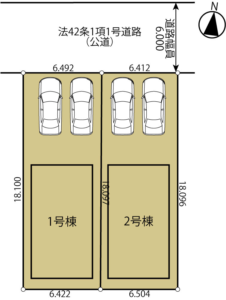 綺麗に区画分けされた新築２棟現場です！区画形状等に大きく差がない為、平等な視点でご検討頂けます！室内間取りは２階南側のお部屋の形状に違いはありますが、大部分は左右反転のイメージです！