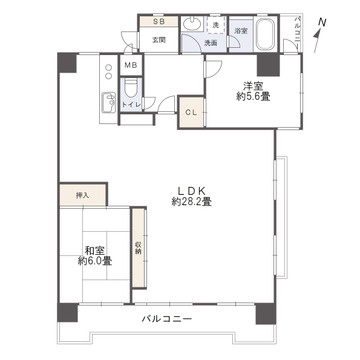 KBCマンションユーハイム赤坂南の間取り|84.87㎡の角部屋2LDK。約28.2畳の広々LDKが魅力