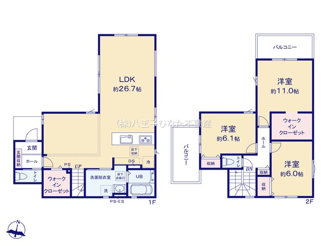 『八王子市新築戸建て』八王子市長沼町134-73【仲介手数料無料】　５期の間取り|～仲介手数料無料☆八王子ひなた不動産～八王子市長沼町　新築戸建て