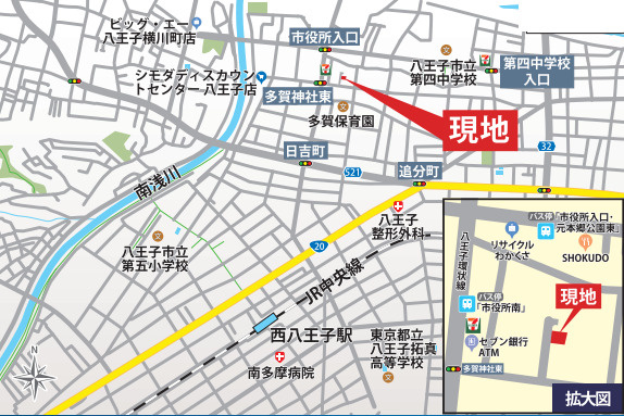 『八王子市新築戸建て』八王子市元本郷町3-33-35【仲介手数料無料】の地図|～仲介手数料無料☆八王子ひなた不動産～八王子市元本郷町　新築戸建て