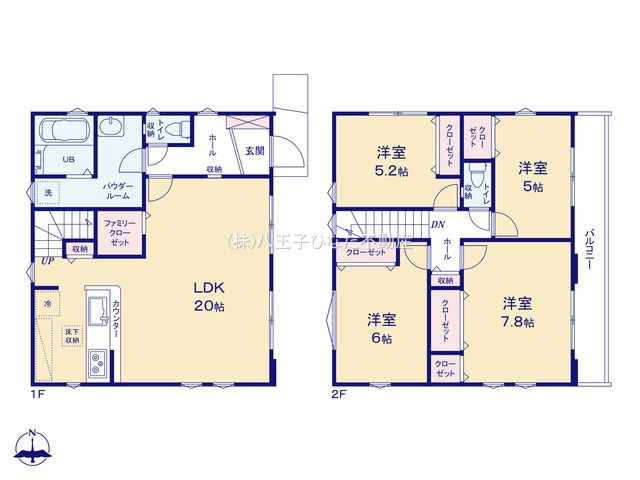 『八王子市新築戸建て』八王子市子安町2-28-22【仲介手数料無料】　４期の間取り|～仲介手数料無料☆八王子ひなた不動産～八王子市子安町　新築戸建て