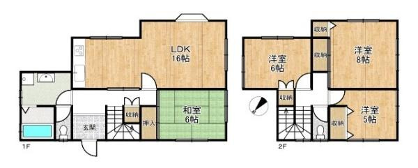 北葛城郡広陵町馬見南５丁目　一戸建の間取り|■広々したリビング１６帖・４ＬＤＫの間取り！大容量の収納など、ご家族のお住まいにピッタリです！