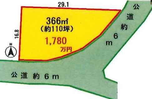坂戸市新堀　建築条件なし売地　「坂戸駅」徒歩34分　敷地110坪　【入西小学区】の土地図