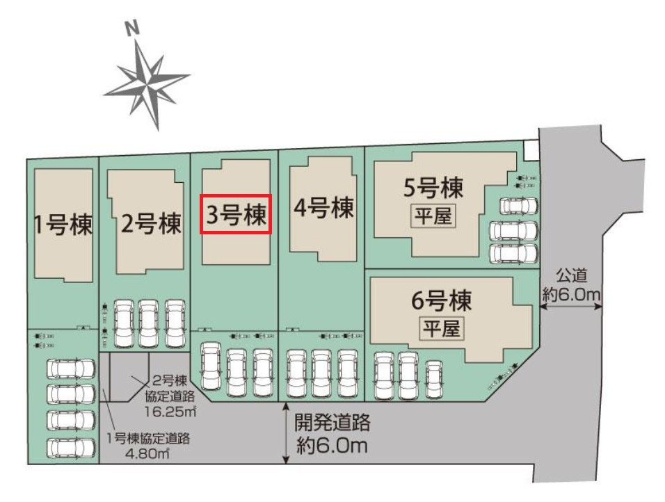 ブルーミングガーデン宇都宮市江曽島町の区画図|【全6棟】各号棟の詳細については、お気軽にお問い合わせください♪