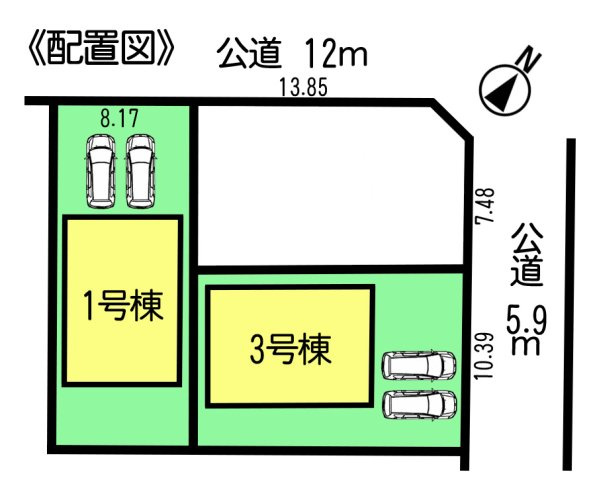 リーブルガーデン知多市梅が丘第5　3号棟の区画図|○●区画図●○
並列駐車2台可能なカースペース。