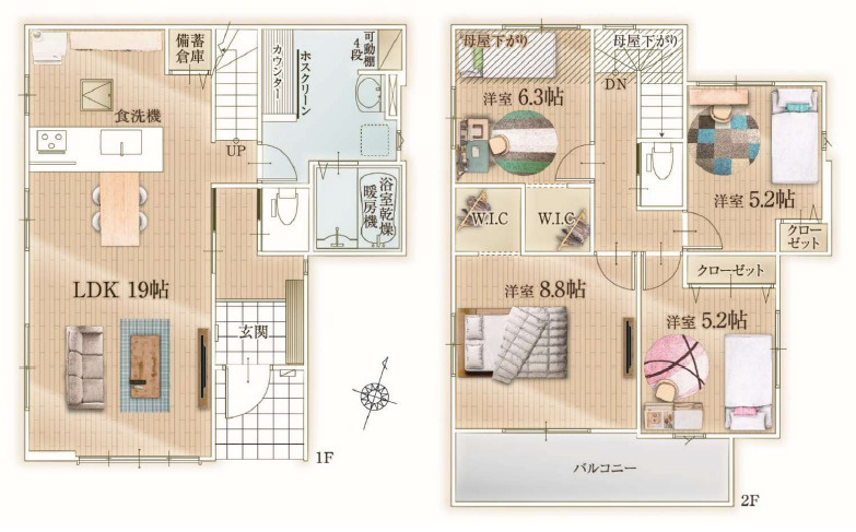 練馬区西大泉5丁目　土地34坪超　ZEH水準住宅　限定1棟の間取り|4LDK+WIC　土地面積114.85m2　建物面積106.96m2