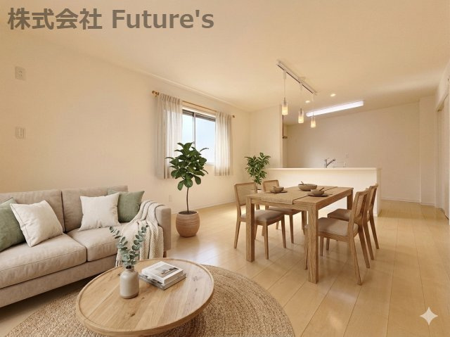 八潮市南川崎　中古戸建の居間・リビング|現況の物件写真にCGによる画像処理を行っています。家具、家電、小物、カーテン等はイメージはCGです。