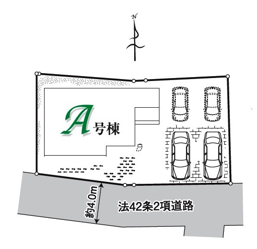 所沢市荒幡・全1棟　新築一戸建　～LDK16.2帖～の区画図|間口の広い開放感ある土地、カースペース4台（車種による）