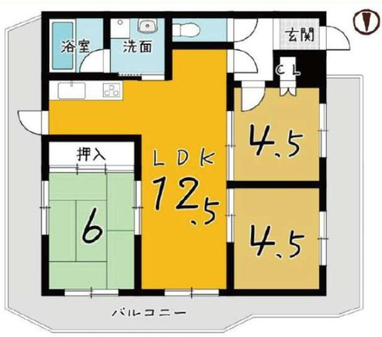 六甲ヒルズ篠原台の間取り|角住戸ならではの三面採光！
リビングから居室まで連続するバルコニー

