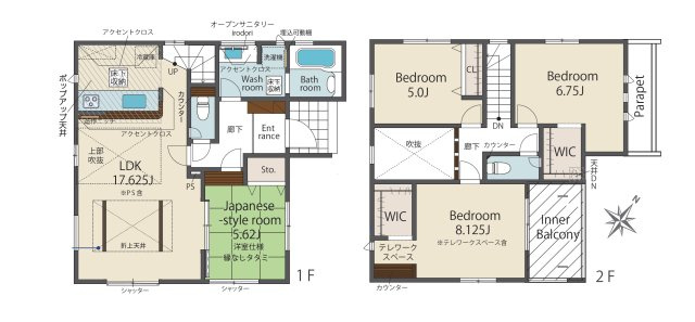 大野城市乙金東3丁目第1-3棟（1号棟）の間取り|全居室収納豊富で便利です。