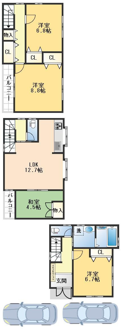 豊中市三国2丁目　中古戸建の間取り