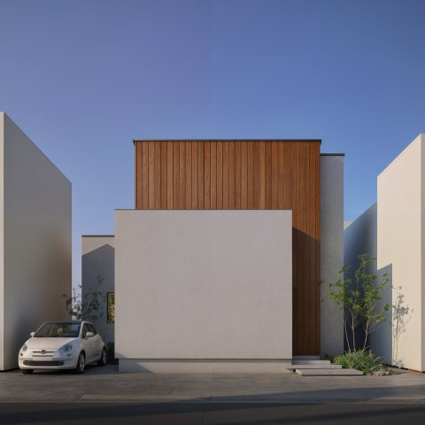 長岡京市今里細塚の外観|グレー×木目のスタイリッシュな外観。
建物は完成イメージです。現況と異なる場合は、現況を優先します。