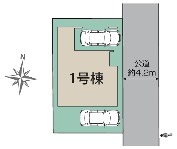 所沢市向陽町・全1棟　新築一戸建　～1部屋増やせる！～の区画図|カースペース2台分。