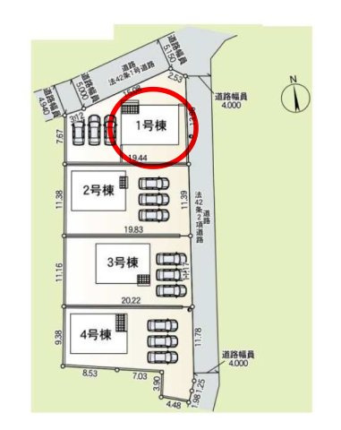 クレイドルガーデン前橋市堀之下町第１　１号棟の区画図|駐車場並列３台以上ＯＫ！角地で陽当たりも良好です☆
