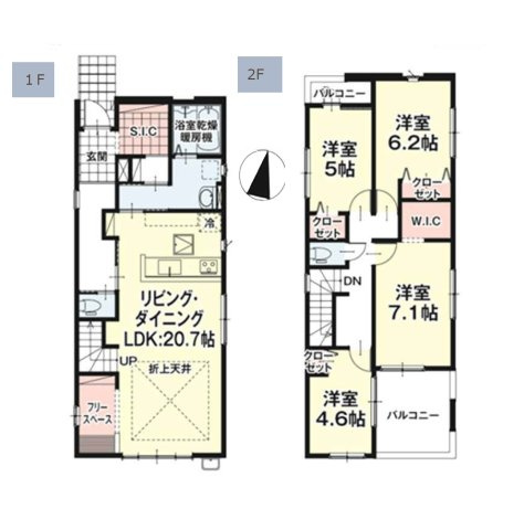 古賀市花鶴丘3丁目第3-2棟（1号棟）の間取り|全居室収納付きで便利です。