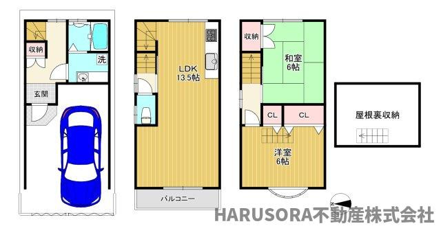 東大阪市川田1丁目　3階建の間取り