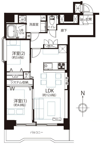 【間取り】 | クレール池袋 | 南向きのお部屋なので、陽当たり・通風良好です！