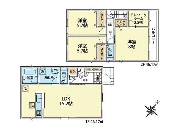 【新築】鶴ヶ島市中新田第6 全1棟の間取り|書斎にもなるテレワークルームもある3LDK