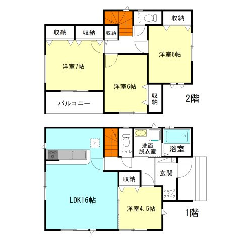 【間取り】 | ハートフルタウン高崎市片岡町2丁目31ーC | 全居室洋室仕様＋南向きのモダンな間取り！急な雨でも安心のインナーバルコニー！