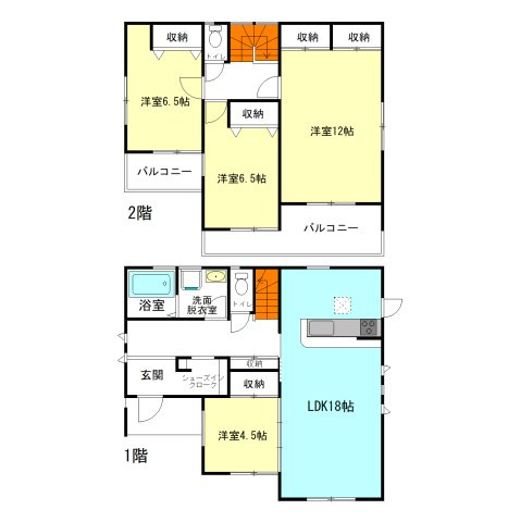 【間取り】 | フォーセール榛東村第3広馬場ー② | 玄関には嬉しいシューズインクローク完備！
全居室南向き＋2階6帖以上ののびのび間取り！