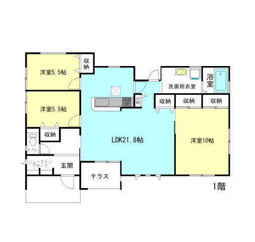 【間取り】 | フォーセール榛東村第3広馬場ー① | 人気の「平屋」住宅！太陽光パネル付き！
シューズインクローク完備で玄関の片付けラクラク！