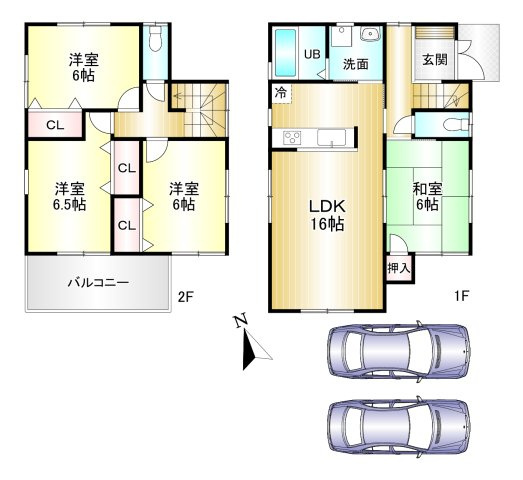 広陵町大字古寺の間取り|4LDK　土地面積：113.28ｍ2　建物面積：93.96ｍ2　駐車２台可