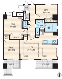 【間取り】 | ル・シック千葉フロンステージ | 82.24㎡　3LDK
３方角地で日当たり良好！！