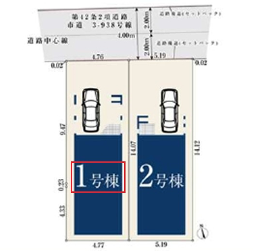 所沢市けやき台1丁目・全2棟　新築一戸建　1号棟　～3階建～の区画図|【全2棟・1号棟】
駐車1台可能です。