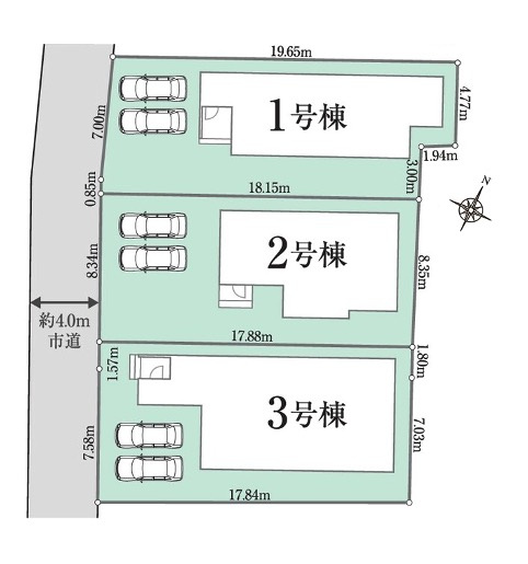 [新築住宅] 鶴ヶ島市中新田 第1期 全3棟の区画図